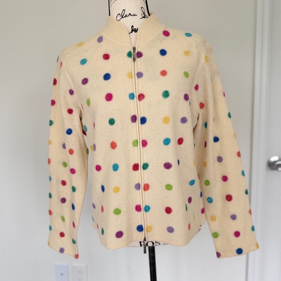 Marisa Christina Polka Dot Cardigan Cream Multicolor 100%Wool Full Zip Gypsy Y2K - Picture 2 of 15